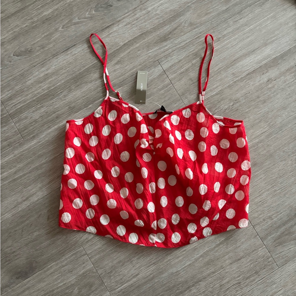 NWT- J. Crew Red and White Polka Dot Cropped Blouse